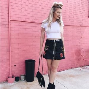 LPA Leather Skirt with Embroidery Details